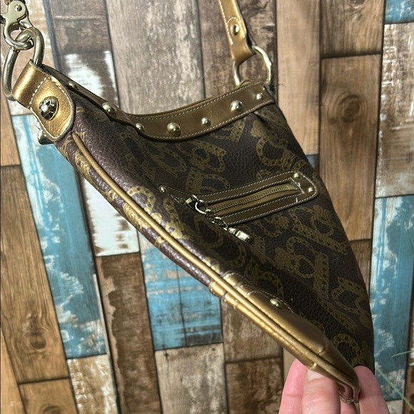 Kathy Van Zeeland Gold and Brown Designer Shoulder Bag - Picture 9 of 16